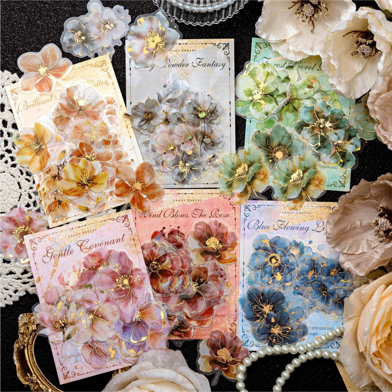 20pcs/lot Gilded Floral Sticke - Embellishments For Scrapbooking ulasan dan harga